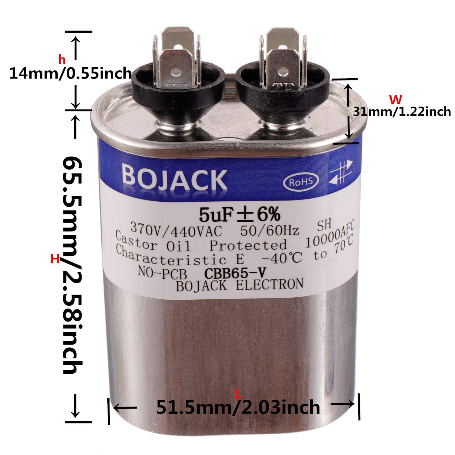 40/5 Capacitor 45+5UF 45/5 Mfd U00b1 6% 370V/440V Cbb65 Dual